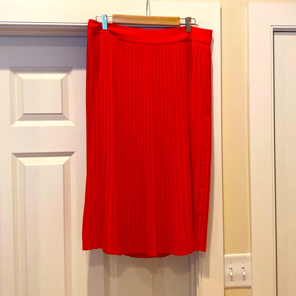 J. Crew Factory Red Pleated Midi Skirt